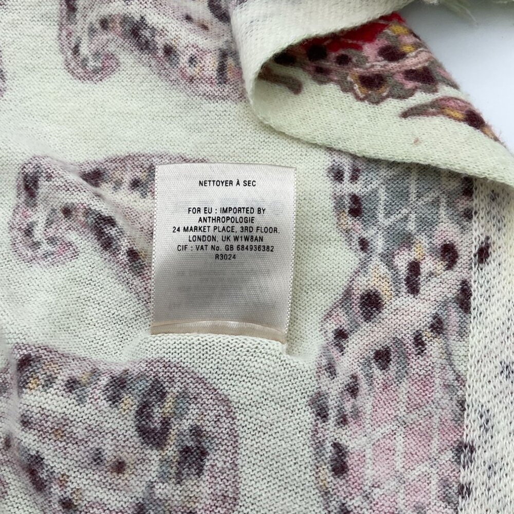 Guinevere by Anthropologie Mint Striped Paisley Fringed Cotton Blend Cardigan Sm - Picture 7 of 8